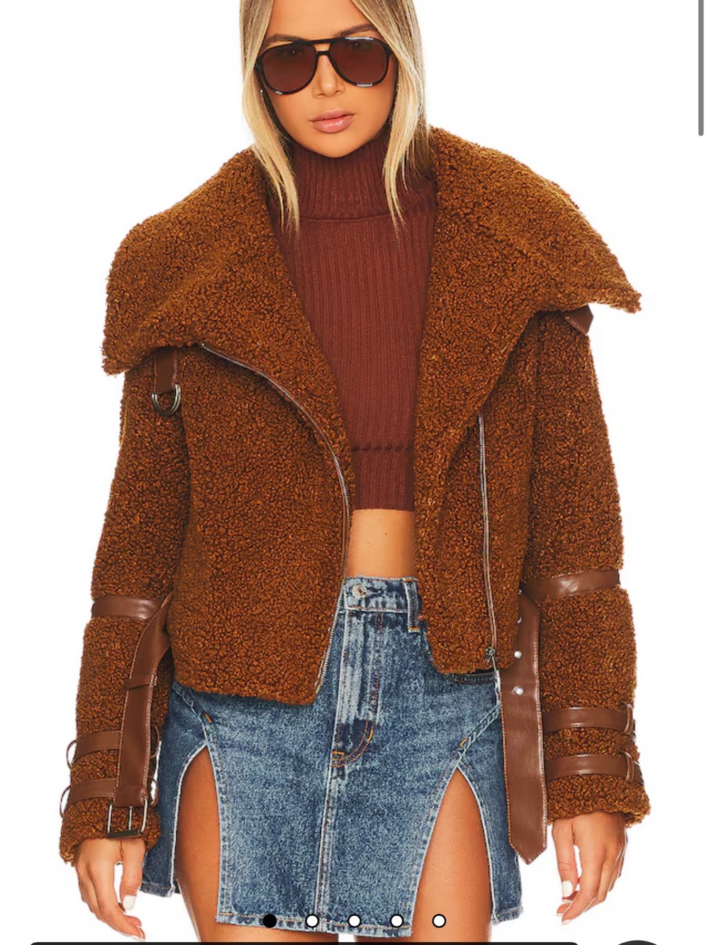 Tularosa Chestnut Brown Teddy Sherpa Jacket with Buckle Straps
